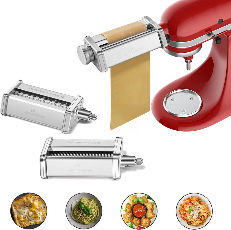GVODE Pasta Attachment for KitchenAid Stand Mixer Included Pasta Sheet Roller, Spaghetti Cutter and Fettuccine Cutter Pasta Maker Stainless Steel Accessories 3Pcs by - Image 1